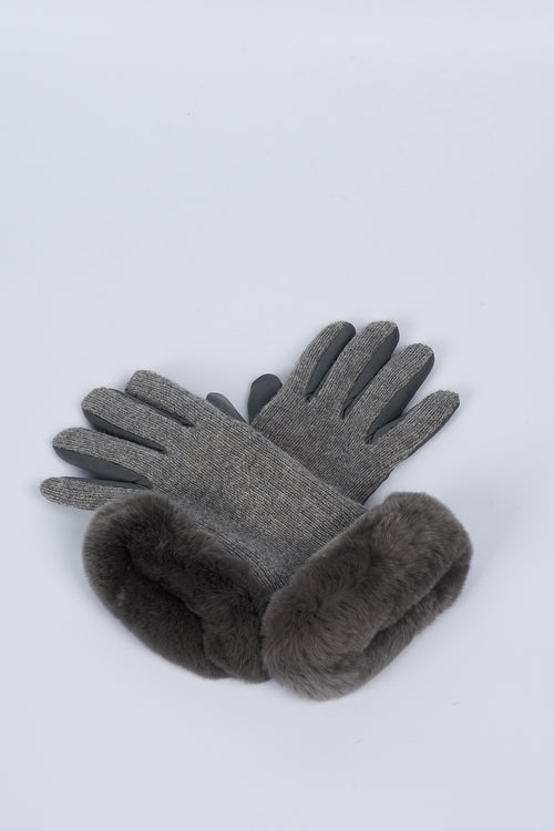 Eleventy Leather And Wool Gloves Gray Woman