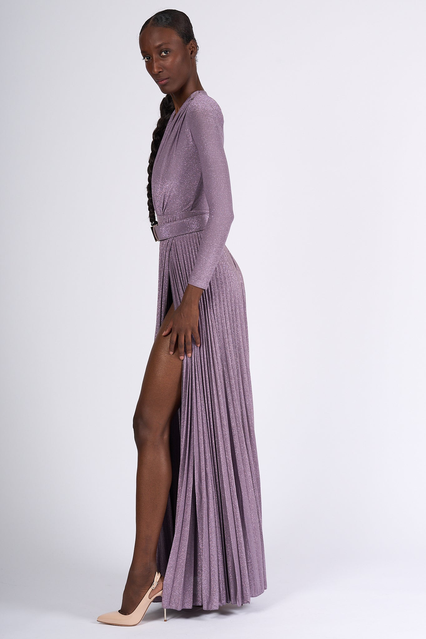 Elisabetta Franchi Long Red Carpet Dress Lilac Women-4