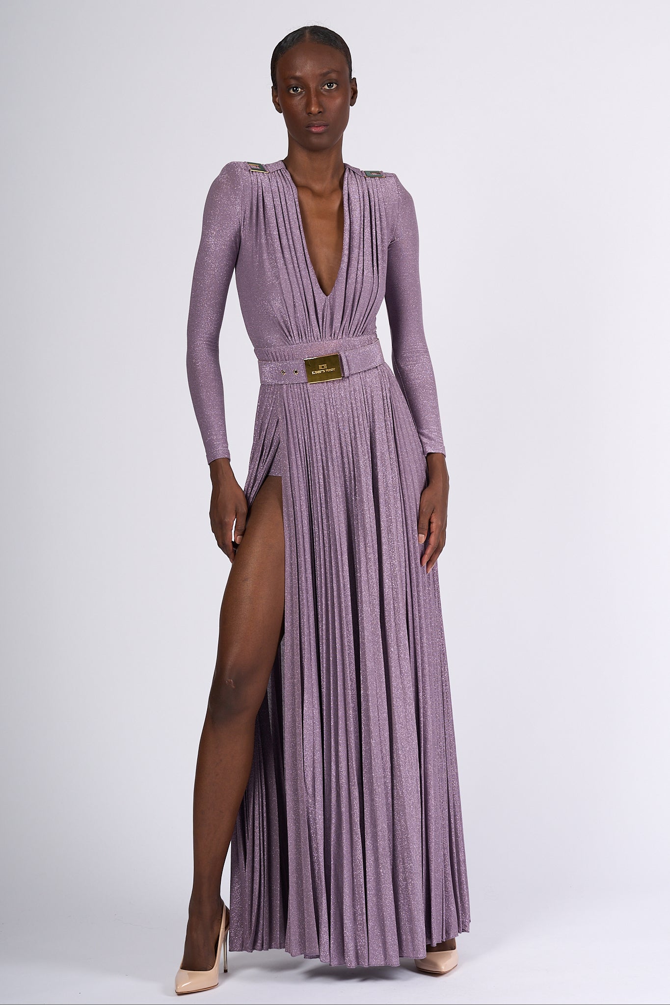 Elisabetta Franchi Long Red Carpet Dress Lilac Women-5