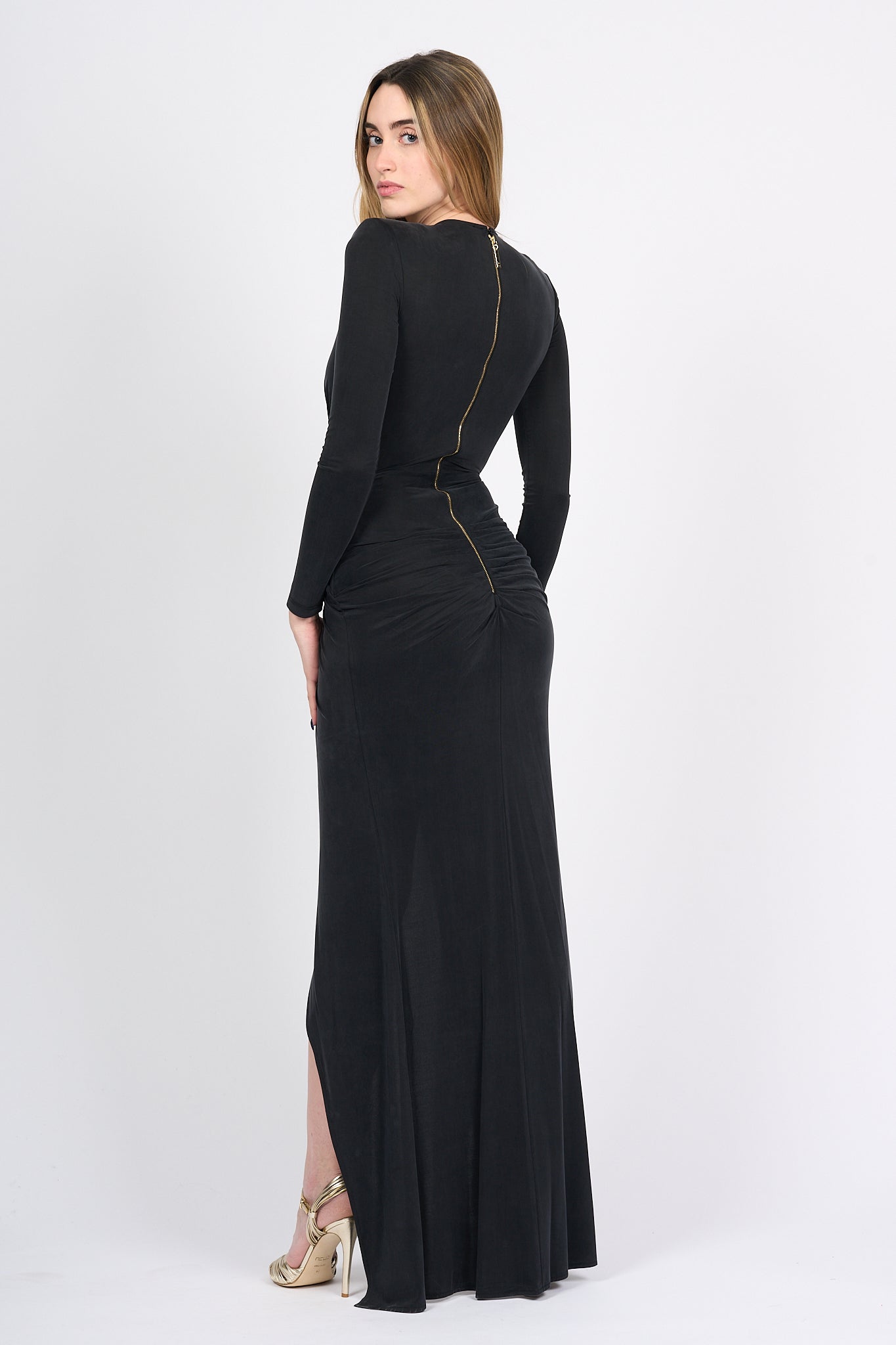 Elisabetta Franchi Women's Black Curled Red Carpet Dress-5