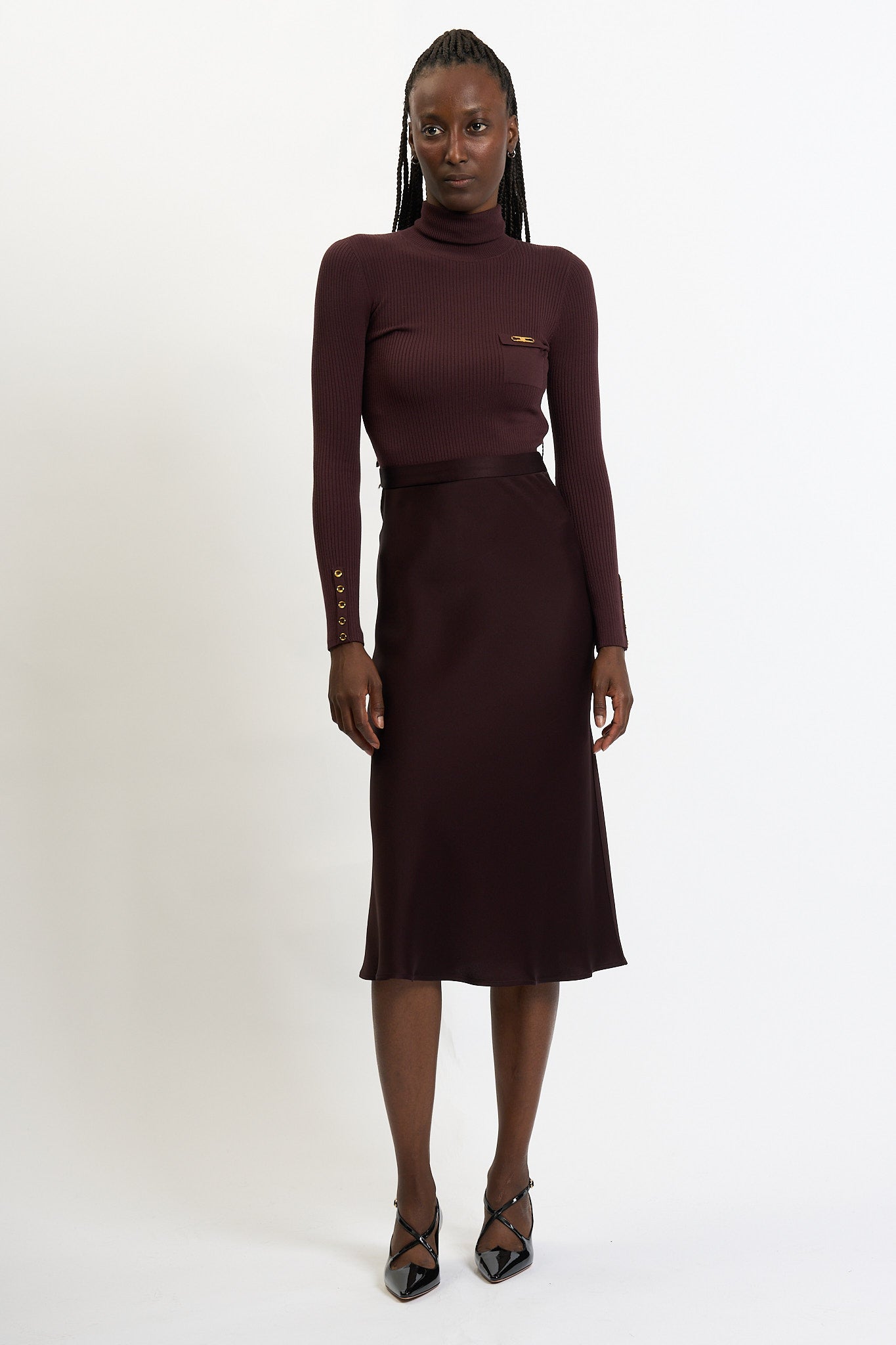 Elisabetta Franchi Abito con Gonna Satin Bordeaux Donna-2