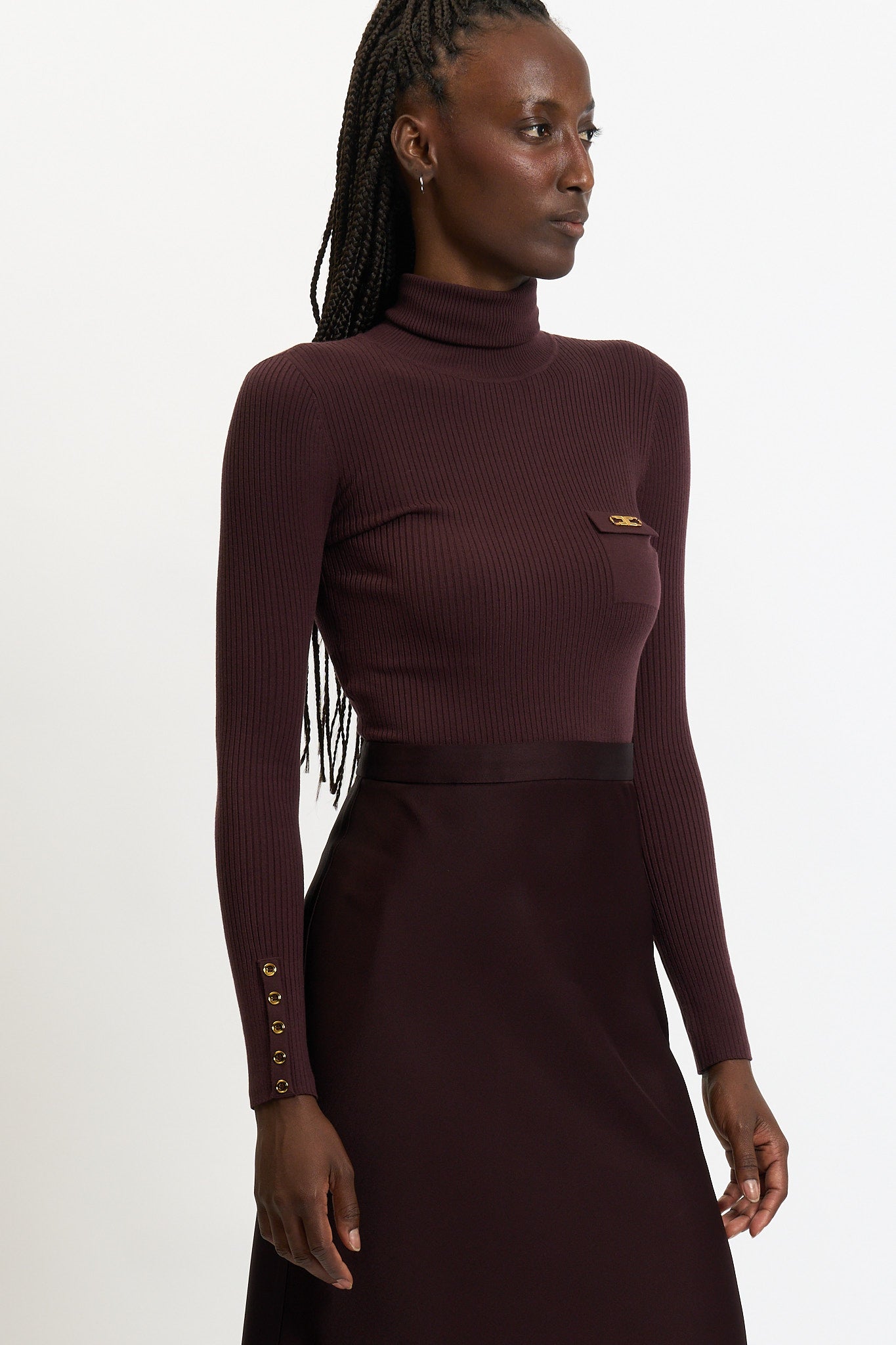 Elisabetta Franchi Abito con Gonna Satin Bordeaux Donna-3