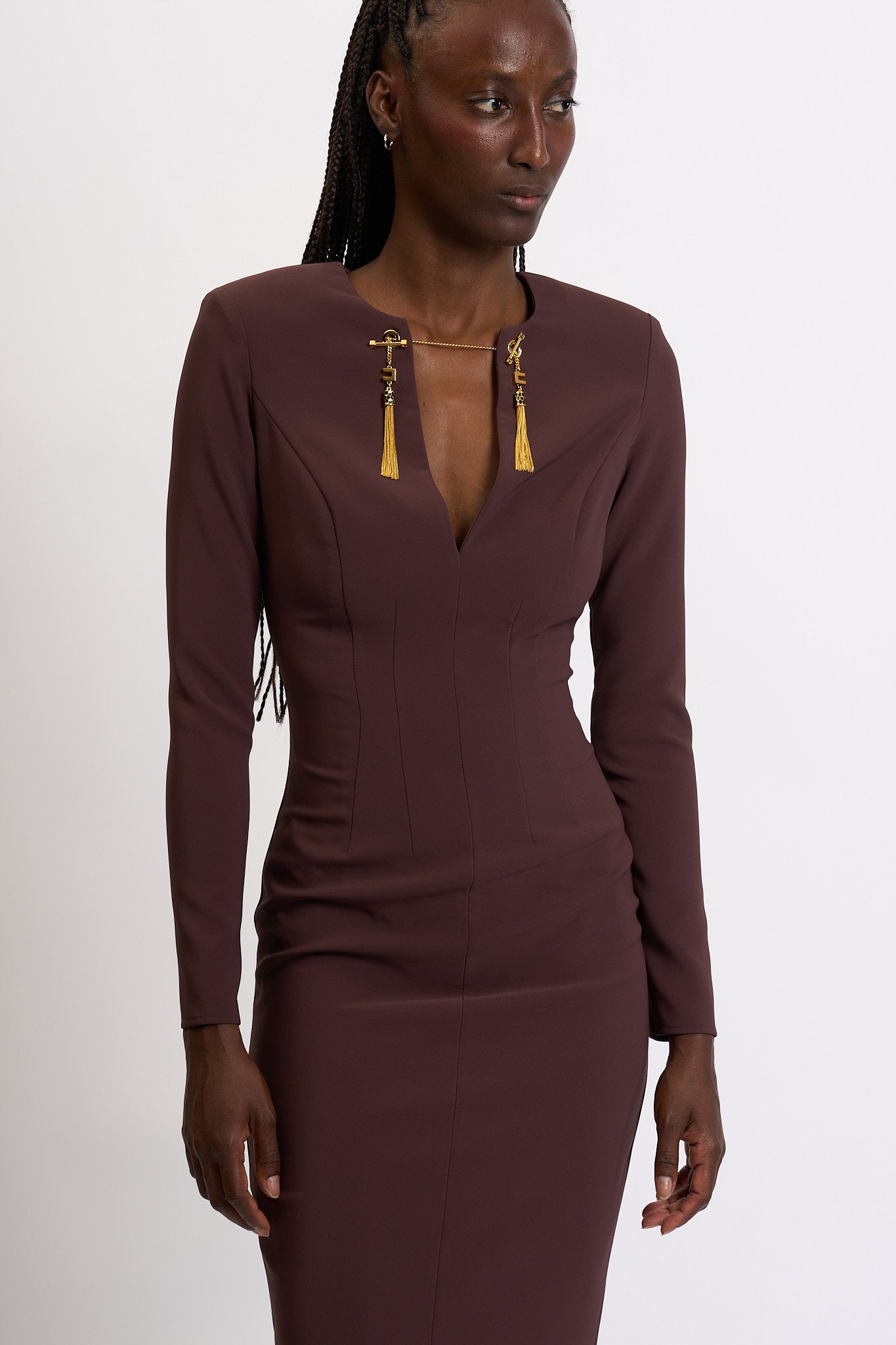 Elisabetta Franchi Abito in Crepe Merlot Donna-2