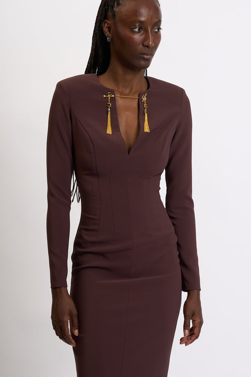 Elisabetta Franchi Abito in Crepe Merlot Donna-2
