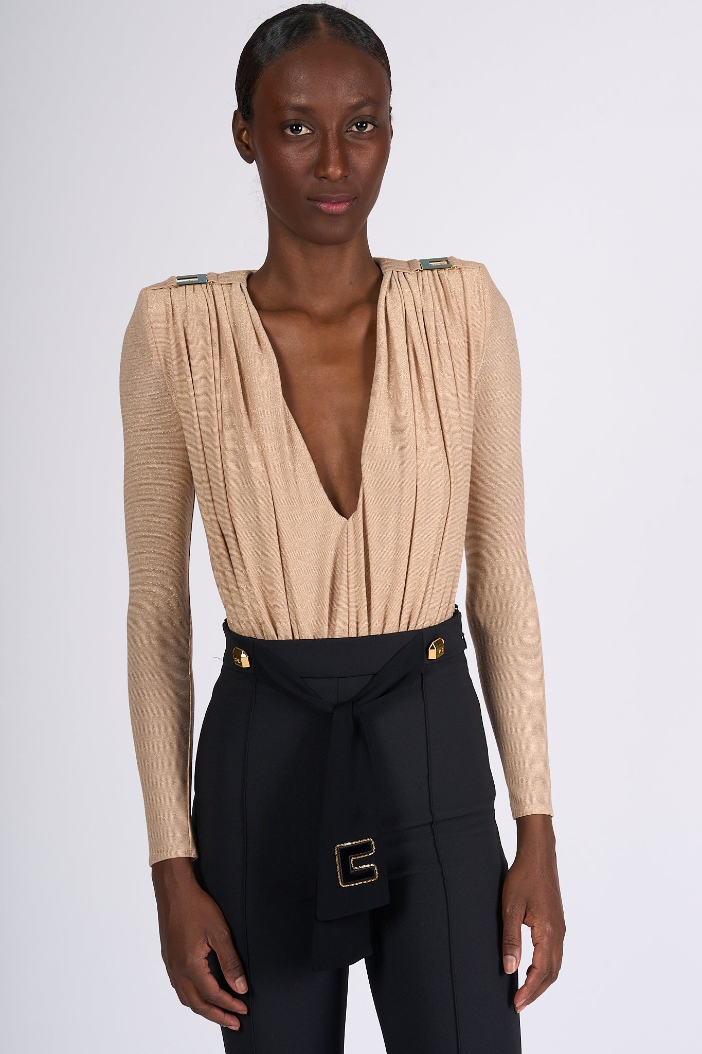 Elisabetta Franchi Body Lurex Nude Donna-1