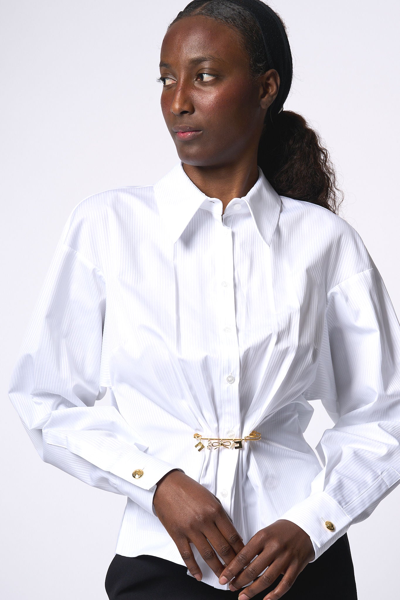 Elisabetta Franchi Camicia Con Spilla Bianco Donna-1