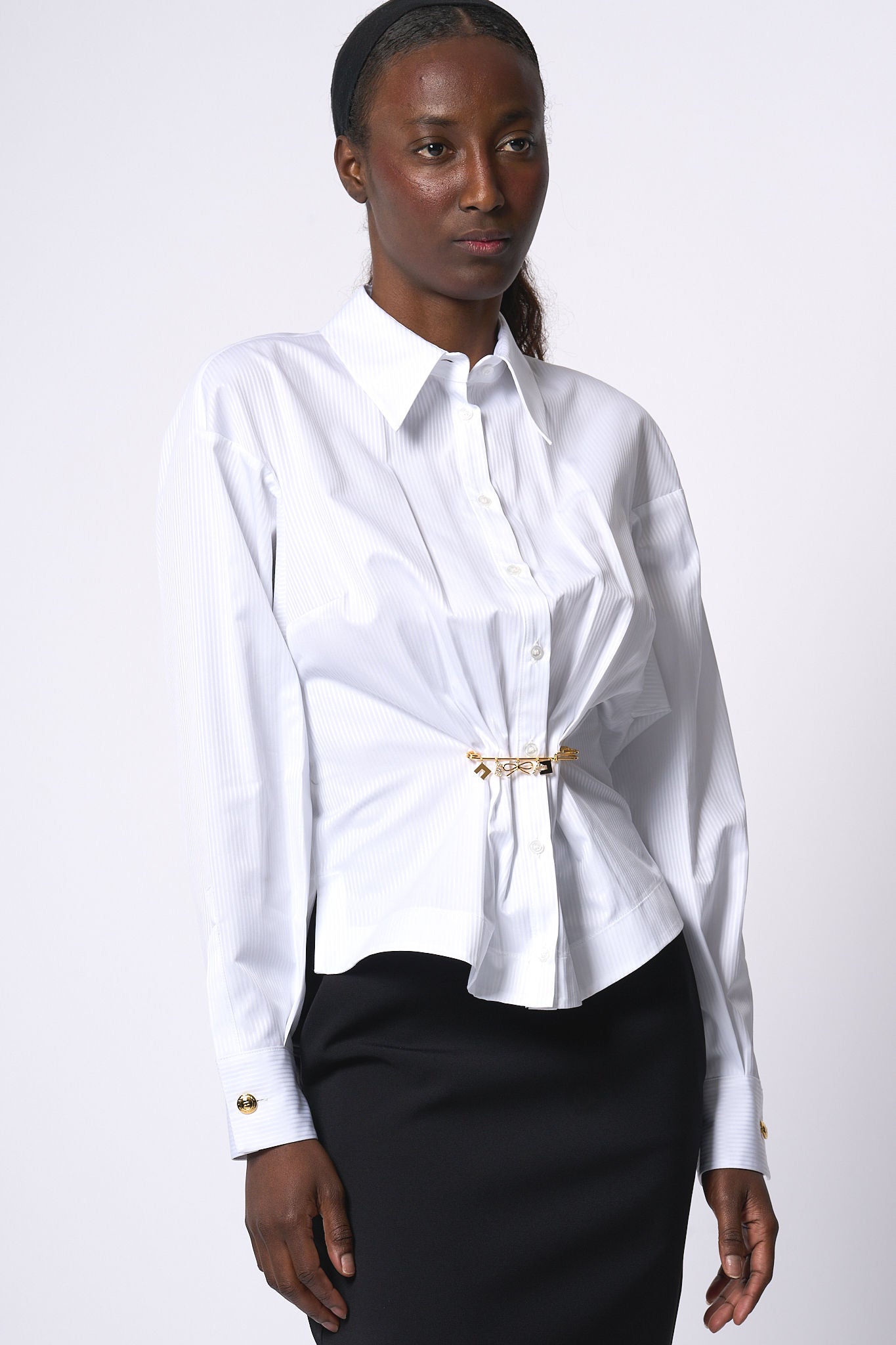 Elisabetta Franchi Camicia Con Spilla Bianco Donna-3