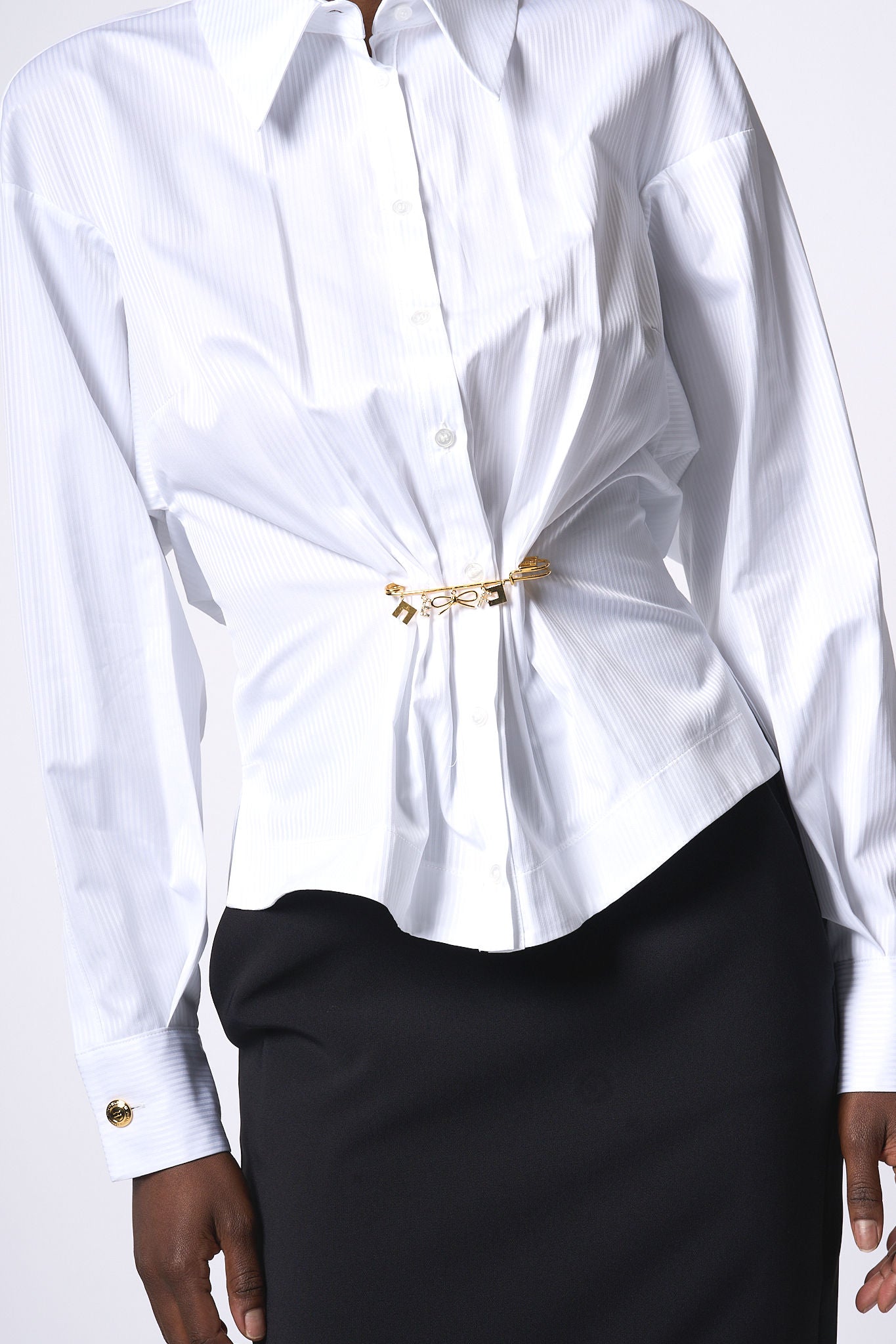 Elisabetta Franchi Camicia Con Spilla Bianco Donna-6