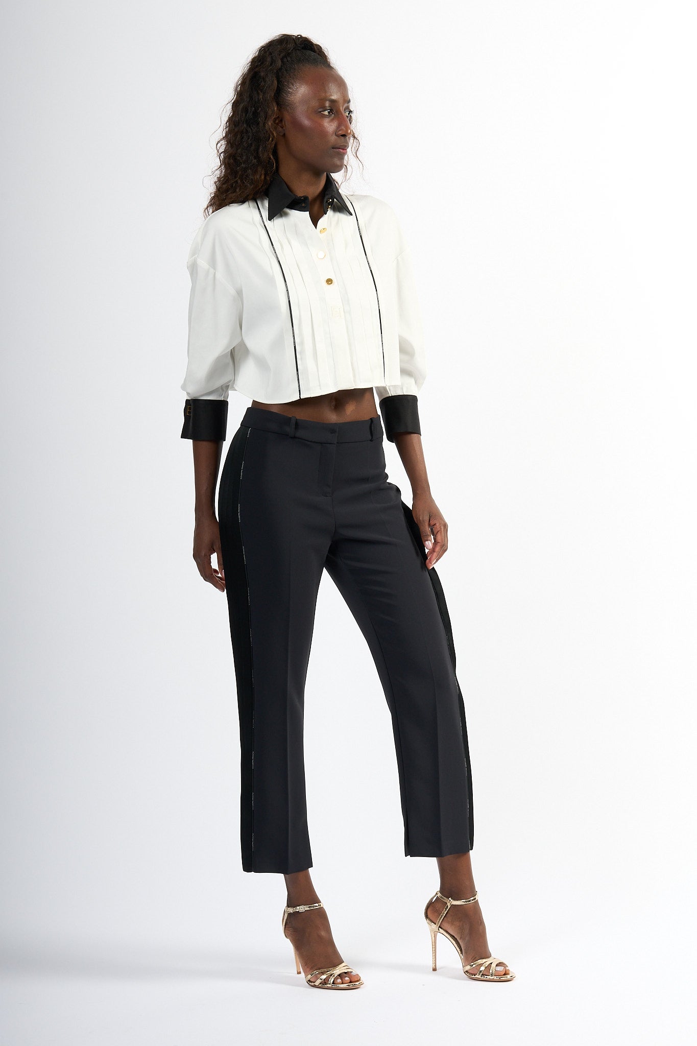 Elisabetta Franchi Camicia Crop Bianco/Nero Donna-6