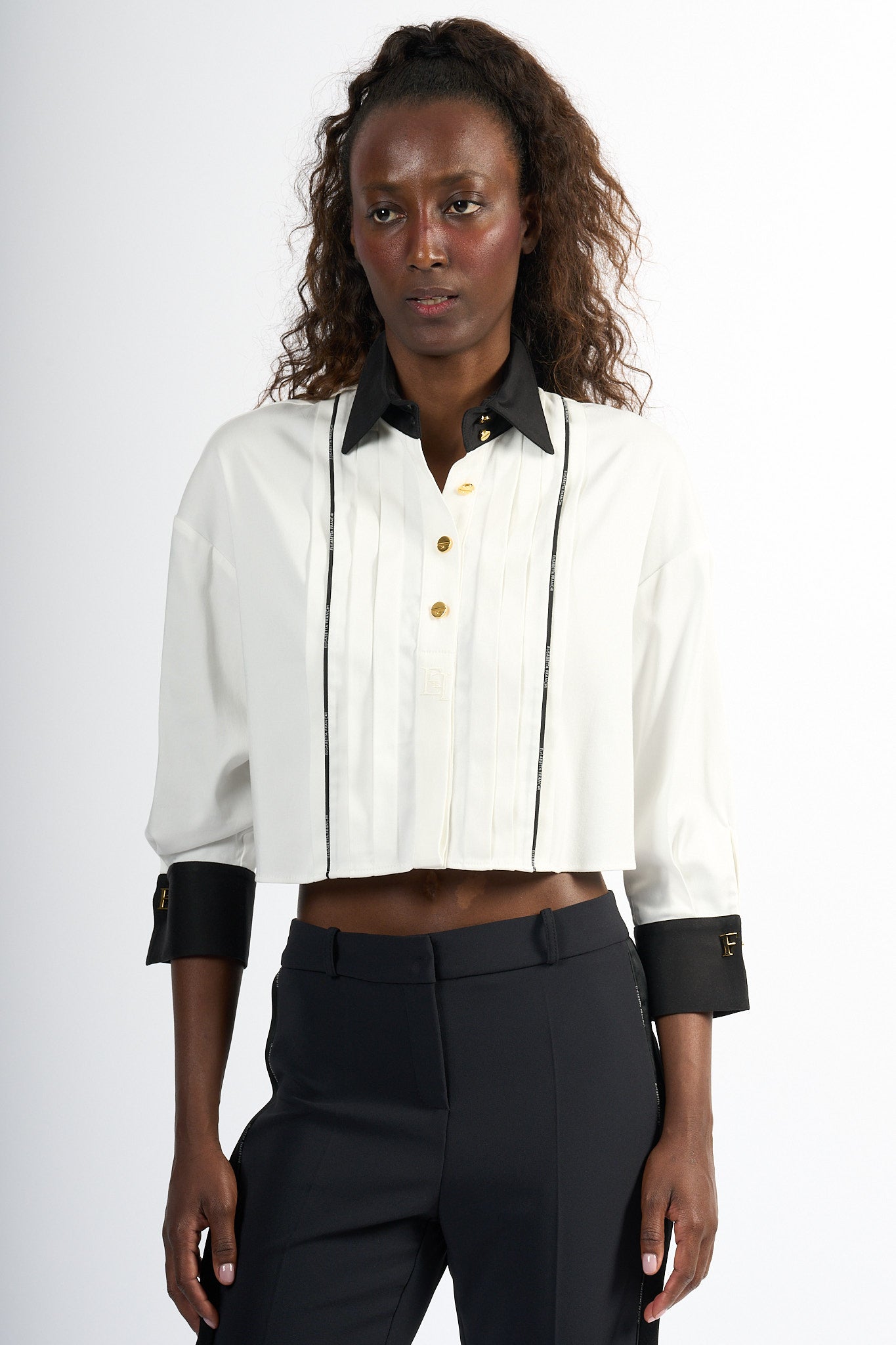 Elisabetta Franchi Camicia Crop Bianco/Nero Donna-1