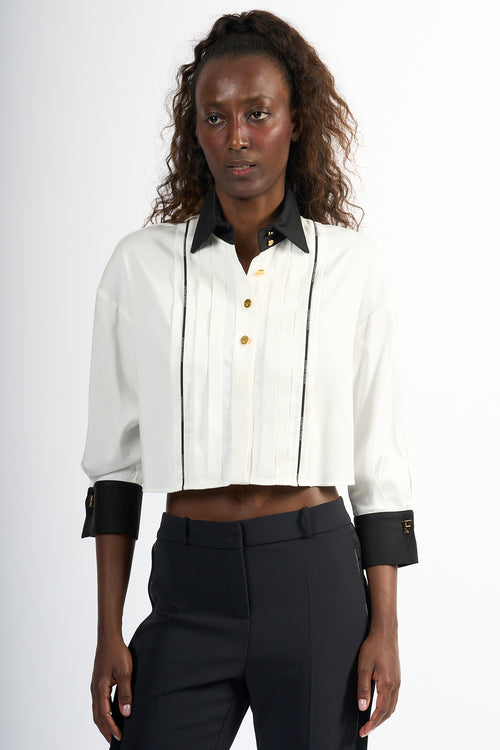 Elisabetta Franchi Camicia Crop Bianco/Nero Donna