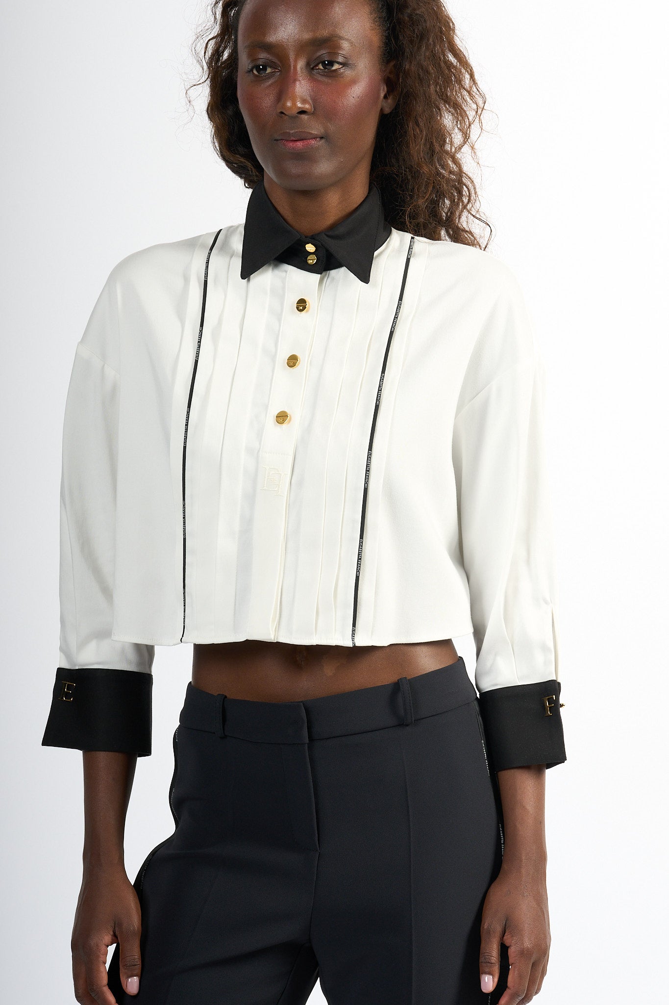 Elisabetta Franchi Camicia Crop Bianco/Nero Donna-3