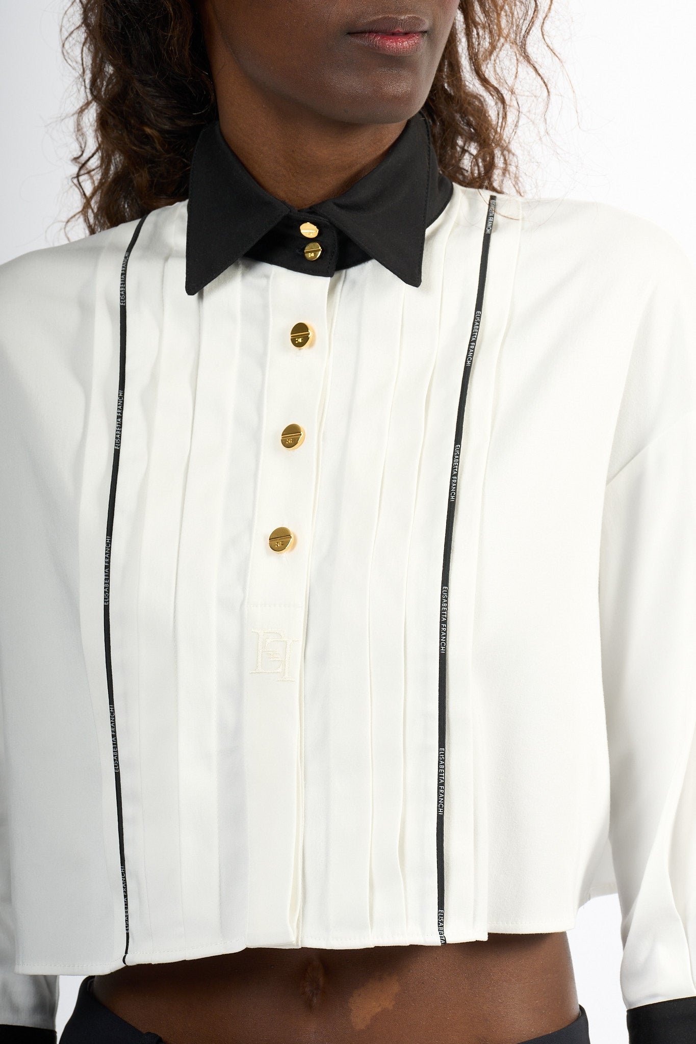 Elisabetta Franchi Camicia Crop Bianco/Nero Donna-5
