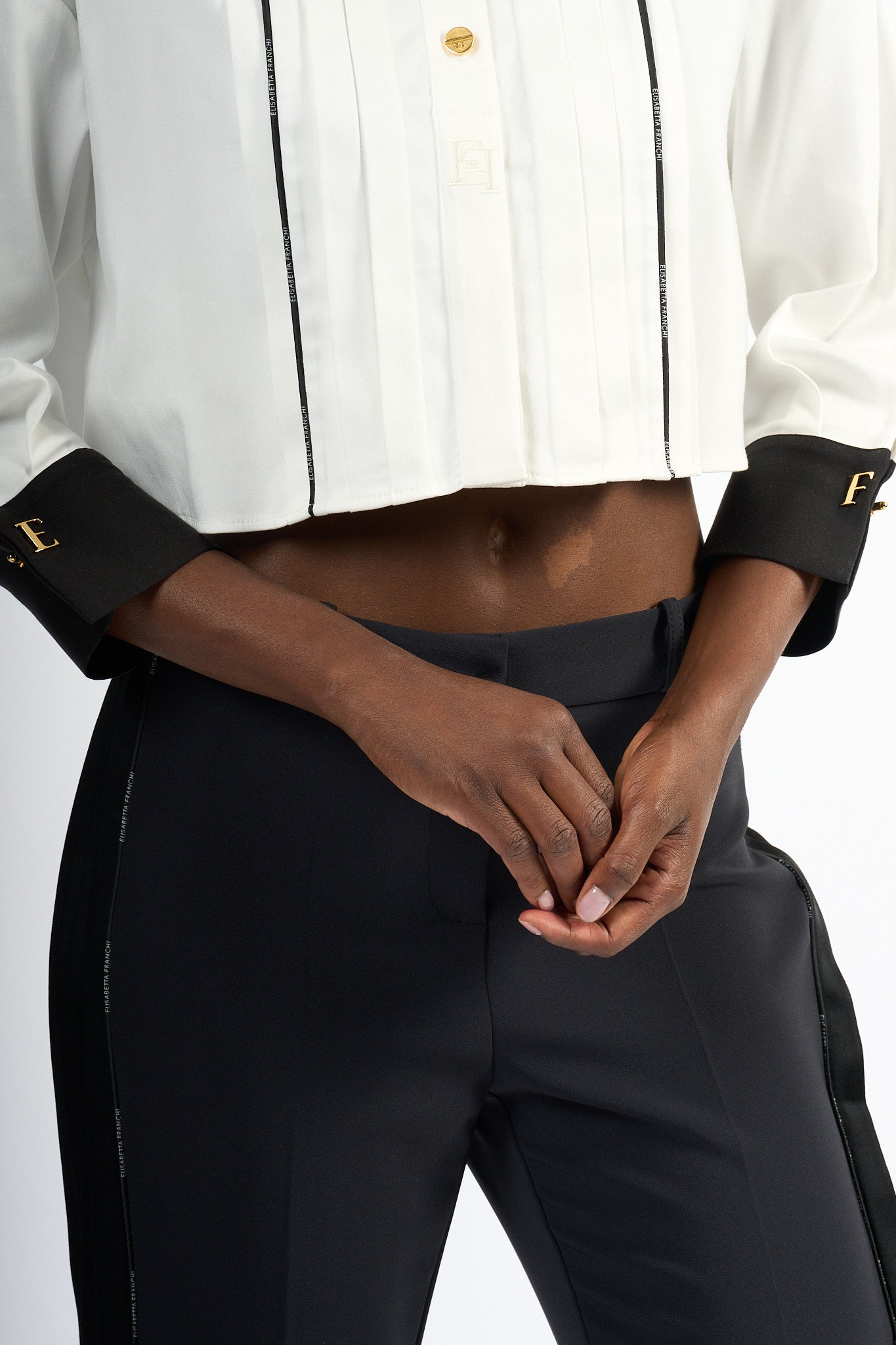 Elisabetta Franchi Camicia Crop Bianco/Nero Donna-7