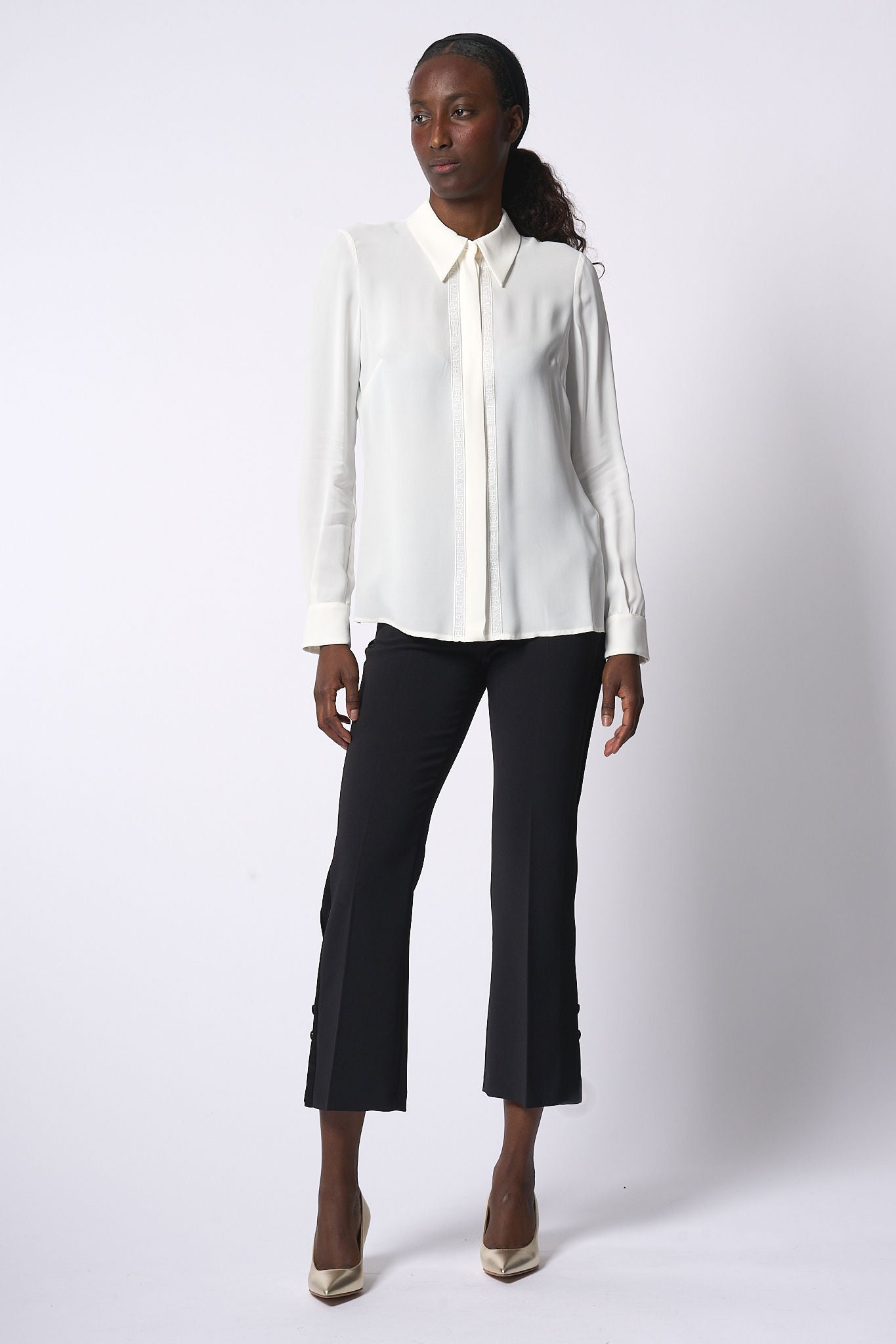 Elisabetta Franchi Camicia Logo Ricamo Avorio Donna-2