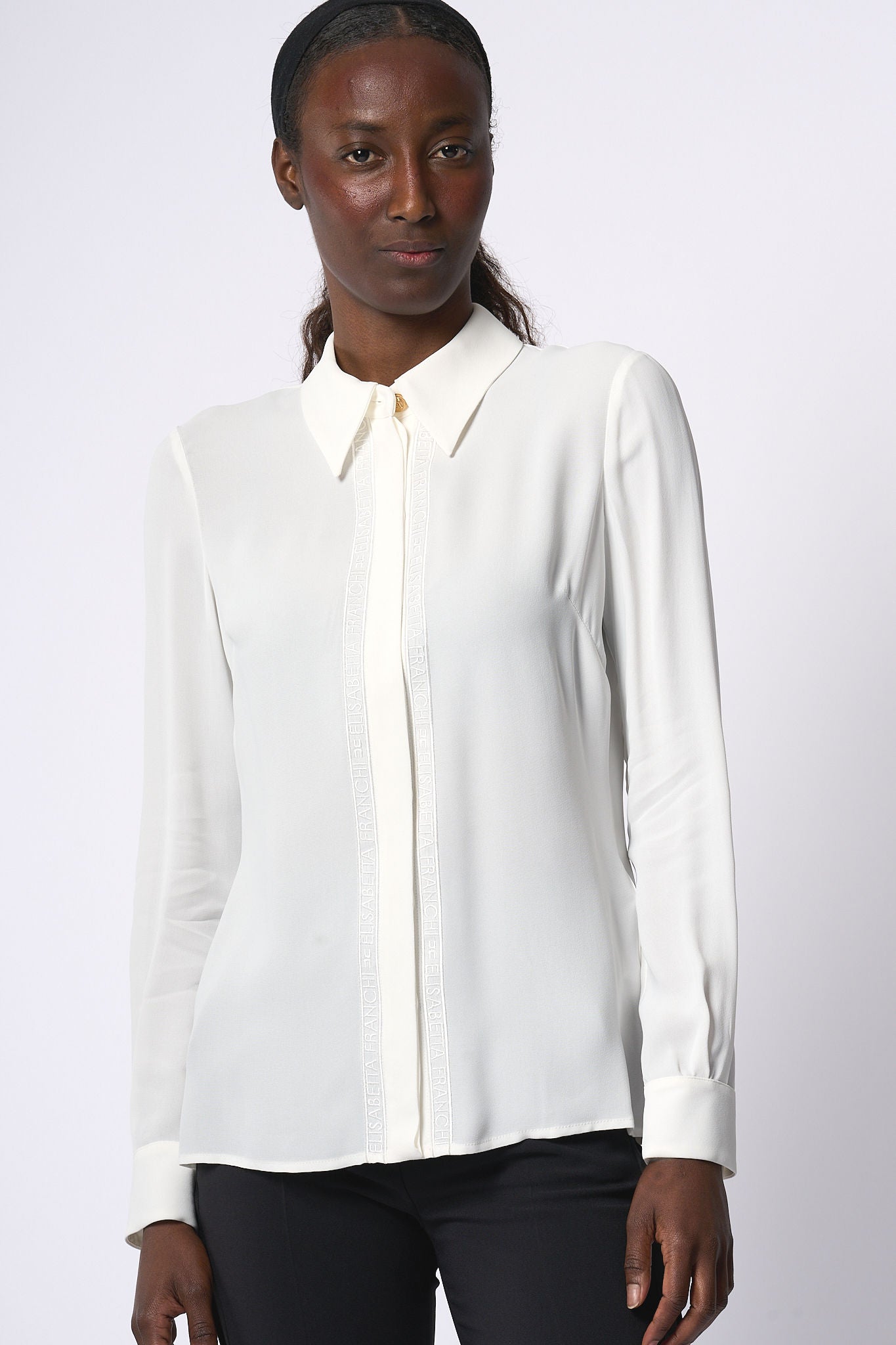 Elisabetta Franchi Camicia Logo Ricamo Avorio Donna-3