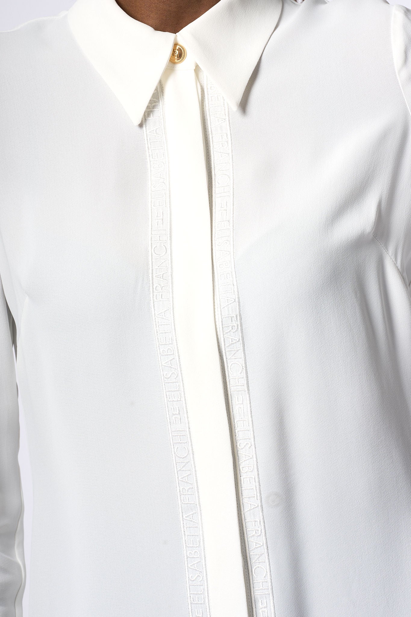 Elisabetta Franchi Camicia Logo Ricamo Avorio Donna-5