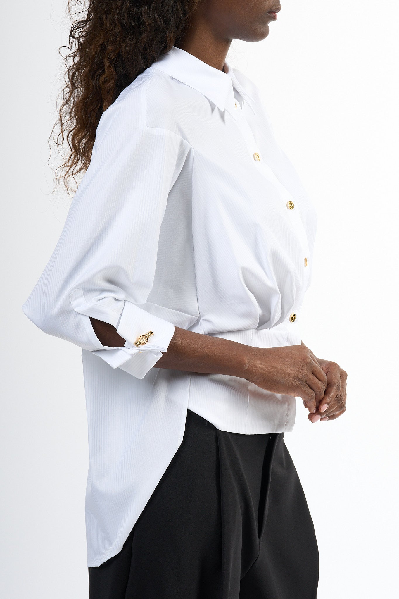 Elisabetta Franchi Camicia Riga Brillantino Bianco Donna-7