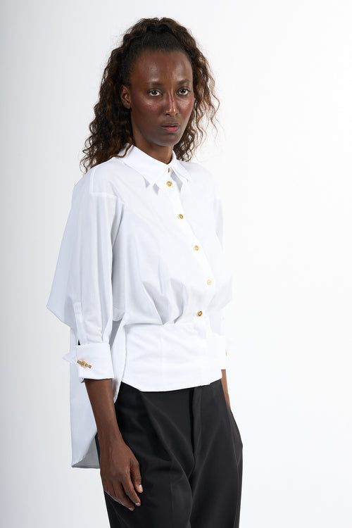 Elisabetta Franchi Camicia Riga Brillantino Bianco Donna