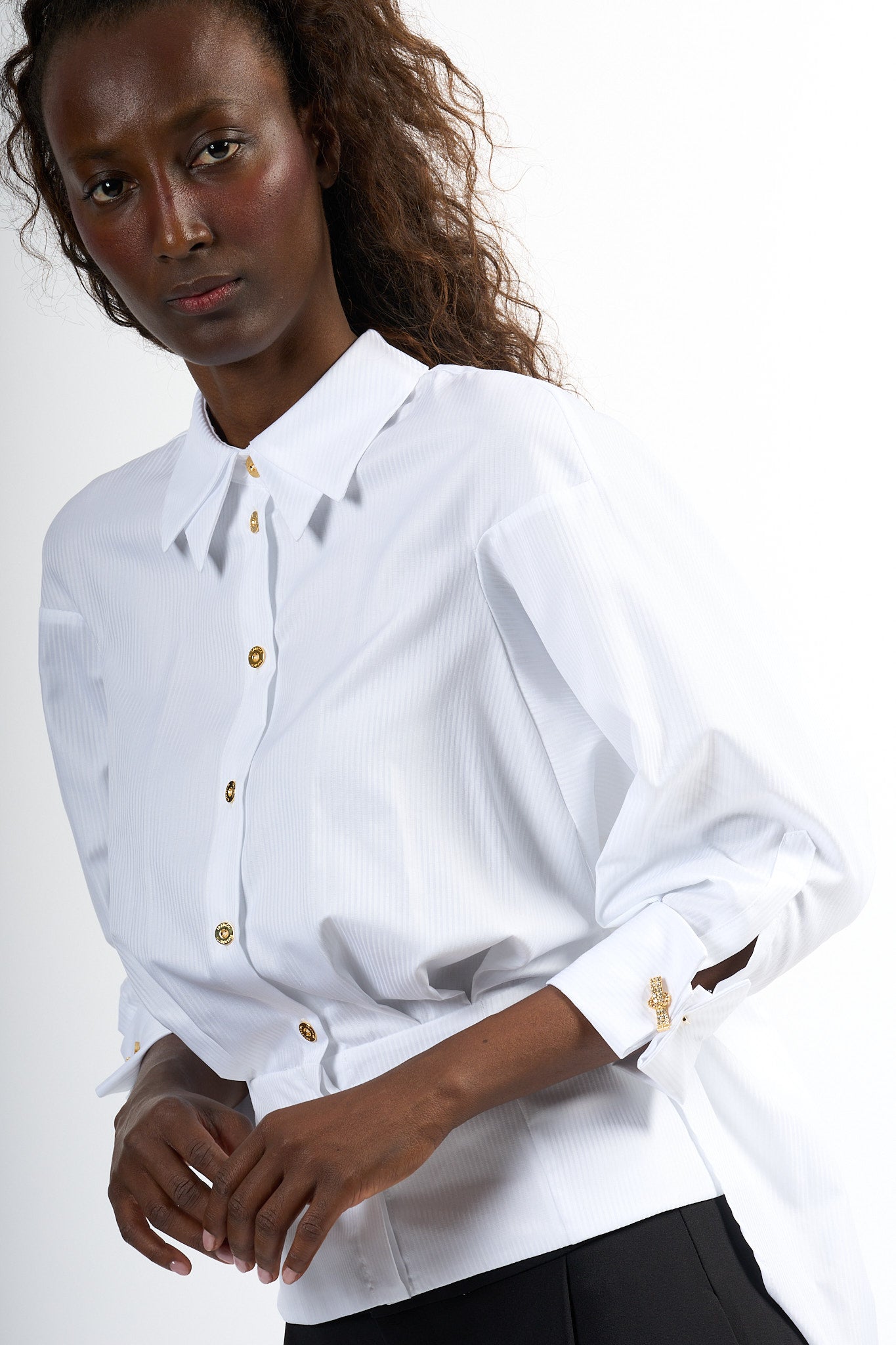 Elisabetta Franchi Camicia Riga Brillantino Bianco Donna-4