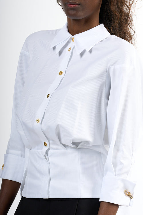 Elisabetta Franchi Camicia Riga Brillantino Bianco Donna-2