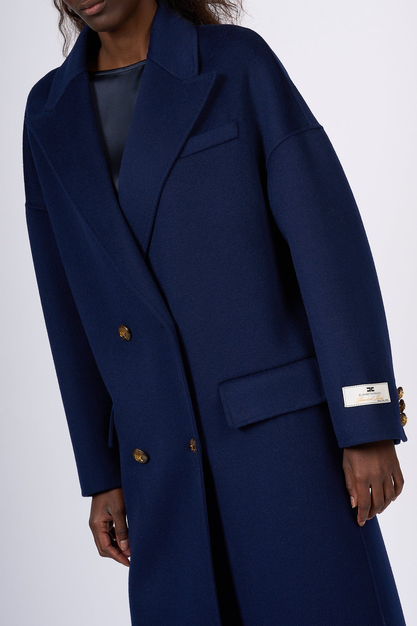 Elisabetta Franchi Overcoat Navy Blue Women-6