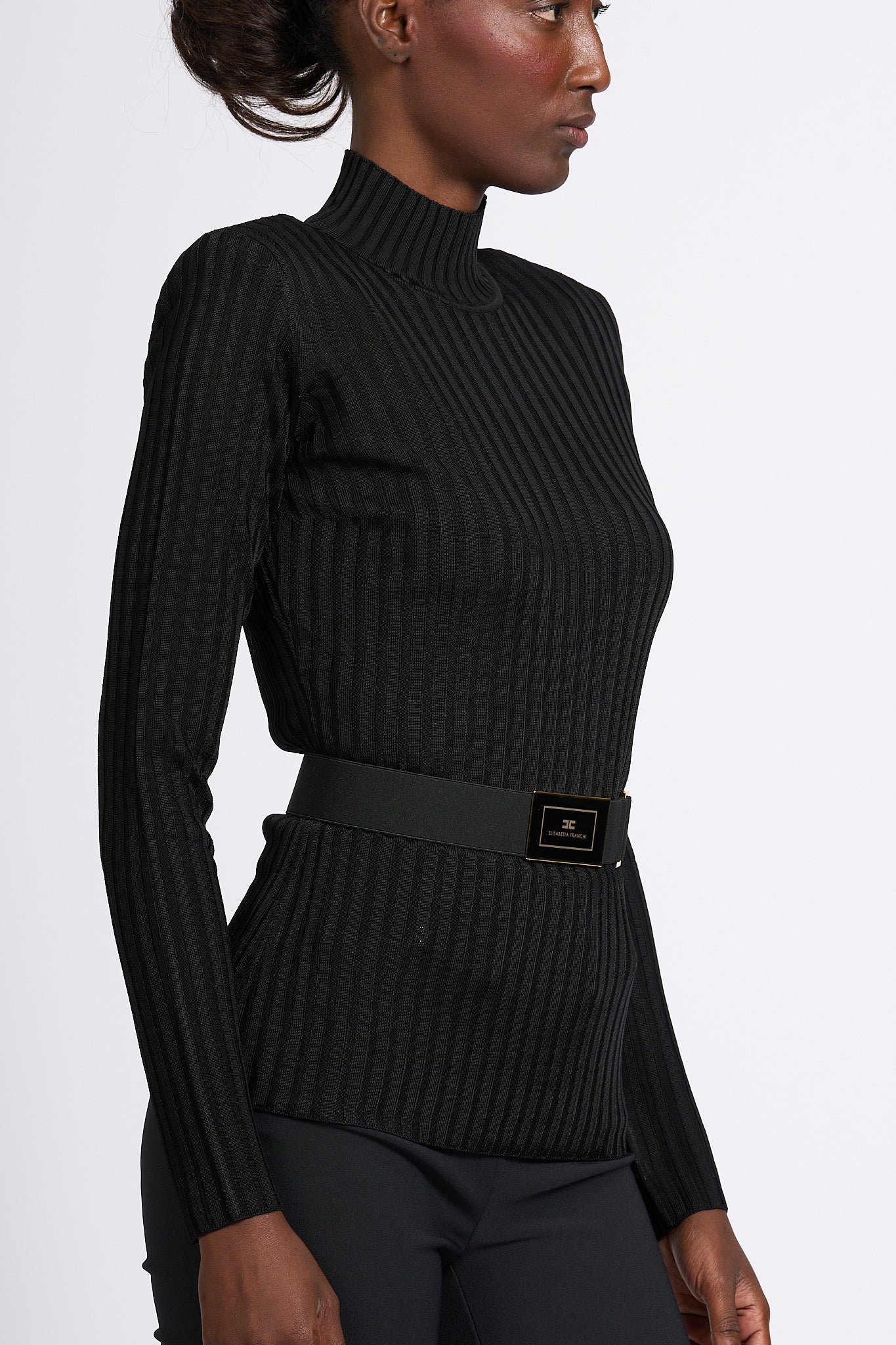 Elisabetta Franchi Ribbed Turtleneck Black Women-1