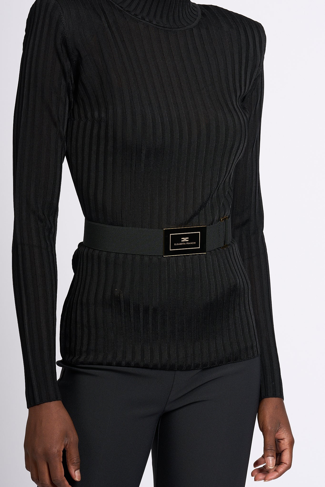 Elisabetta Franchi Ribbed Turtleneck Black Women-6