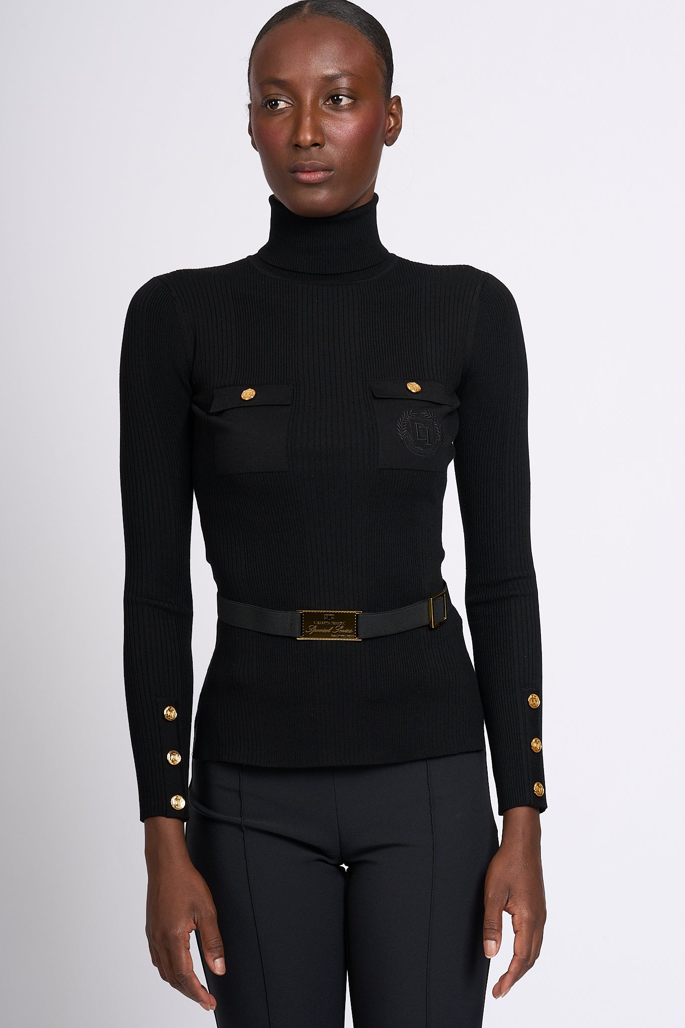 Elisabetta Franchi Ribbed Turtleneck Black Women-1