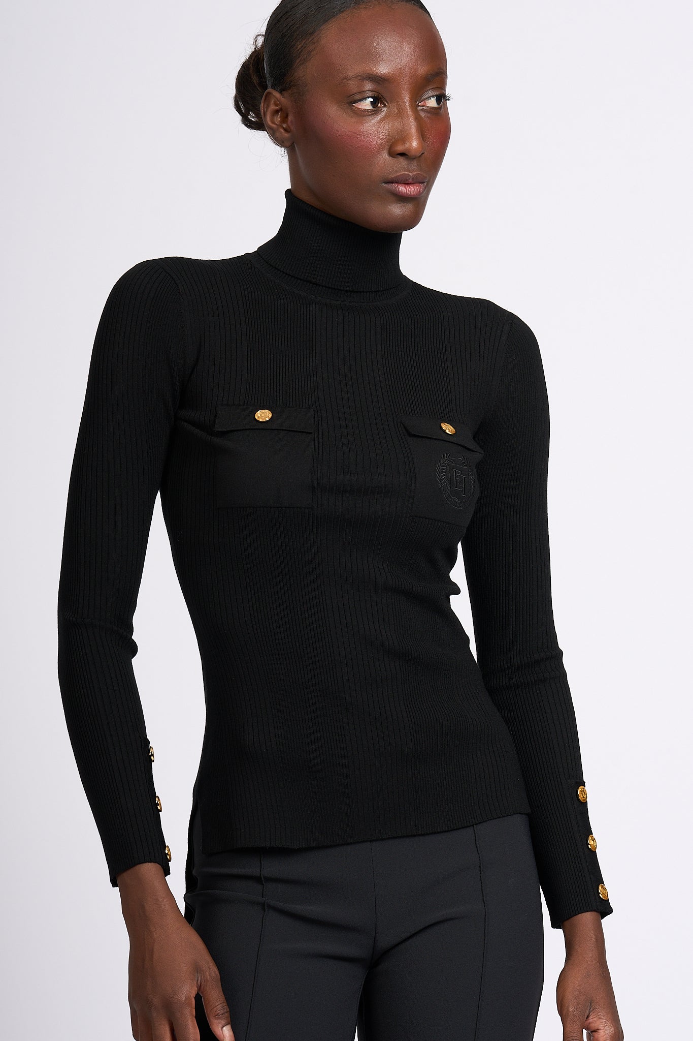 Elisabetta Franchi Ribbed Turtleneck Black Women-5