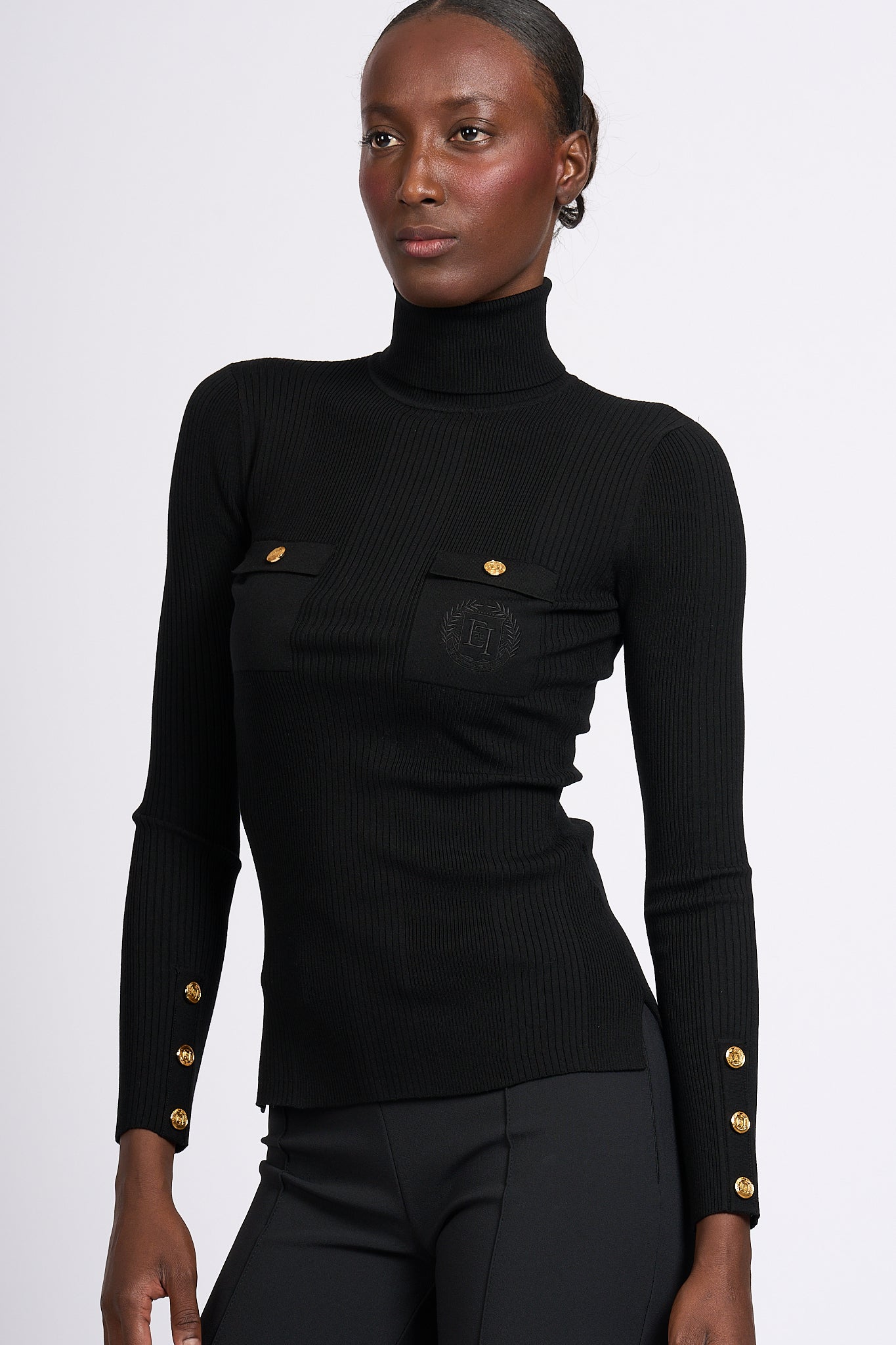 Elisabetta Franchi Ribbed Turtleneck Black Women-6