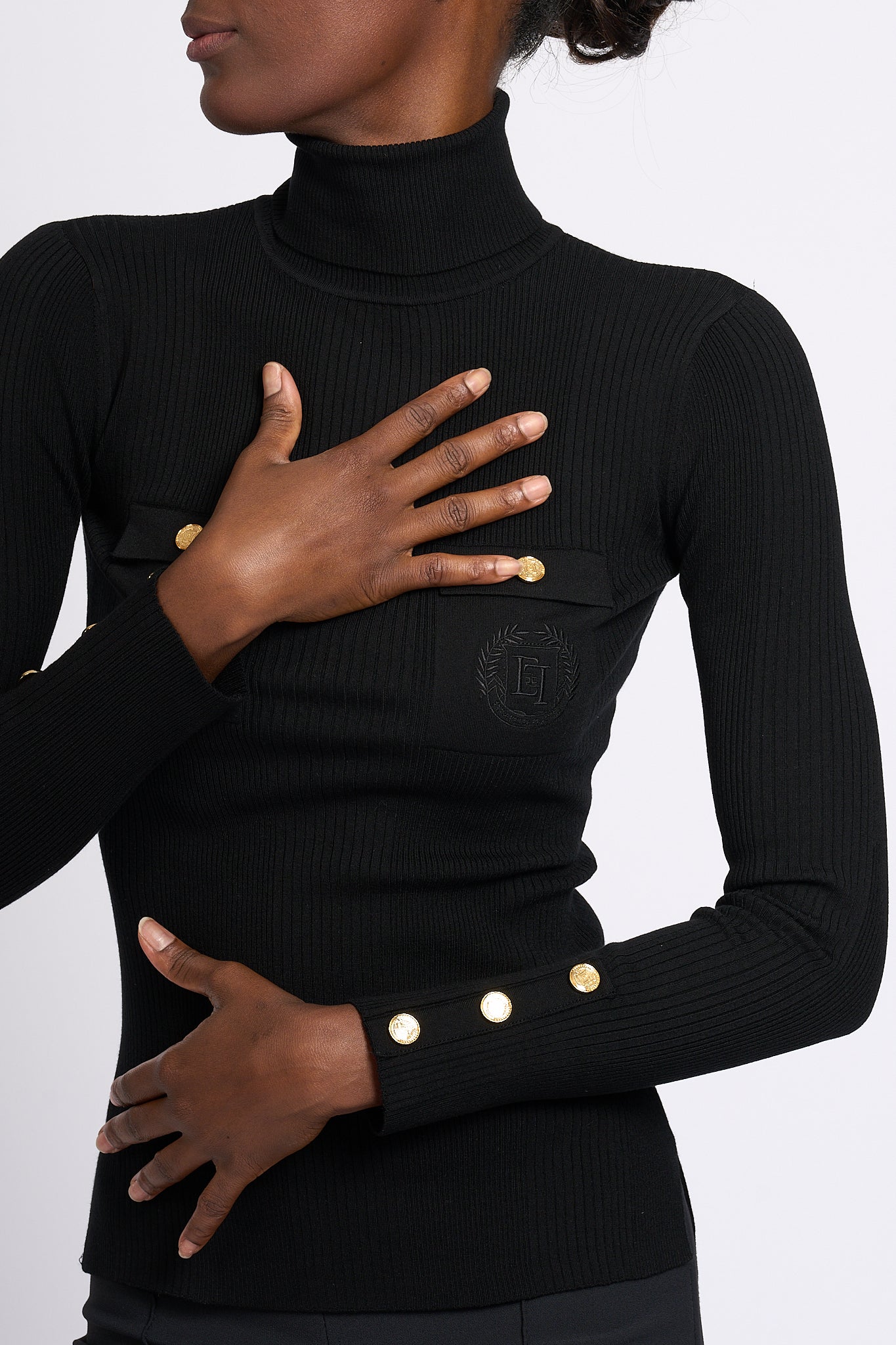 Elisabetta Franchi Ribbed Turtleneck Black Women-9