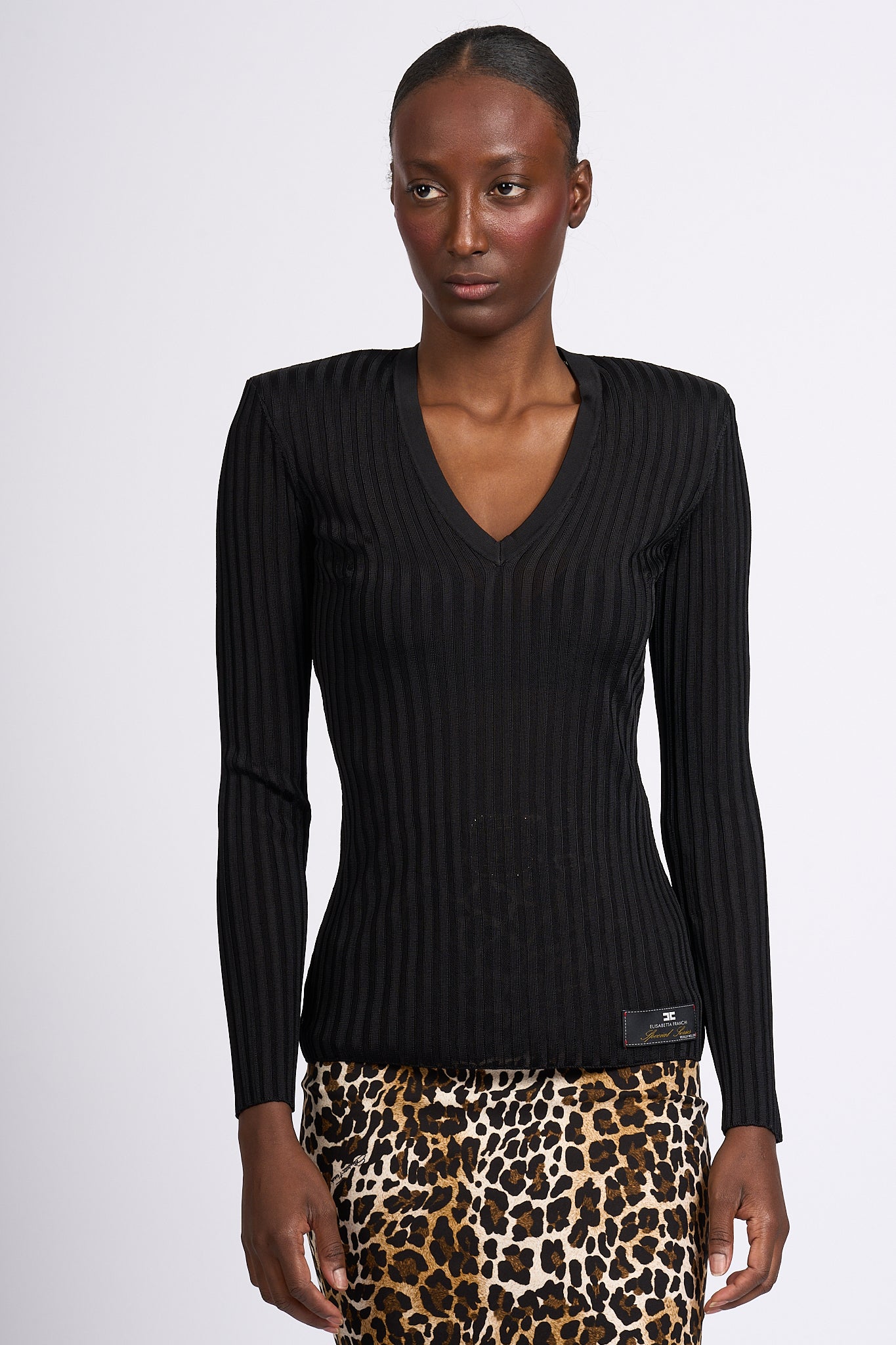 Elisabetta Franchi Black Ribbed Sweater Women-2