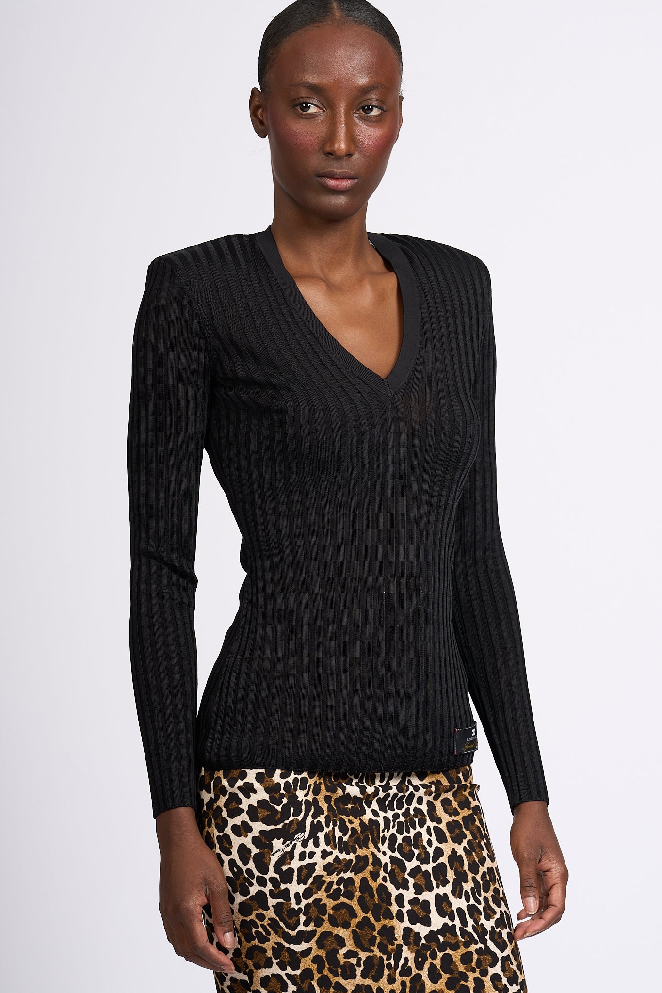 Elisabetta Franchi Black Ribbed Sweater Women-1