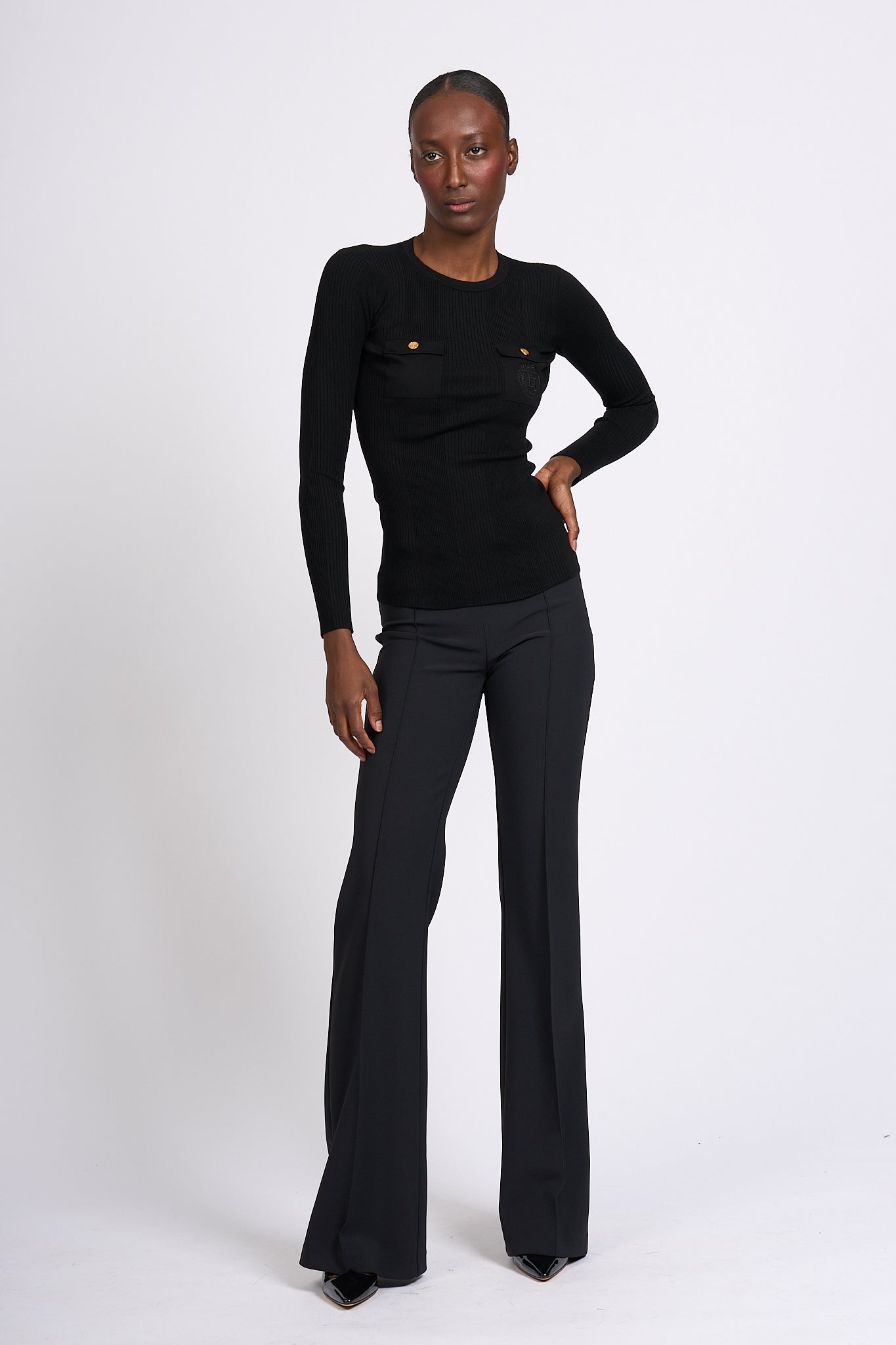 Elisabetta Franchi Ribbed Crewneck Sweater Black Women-2