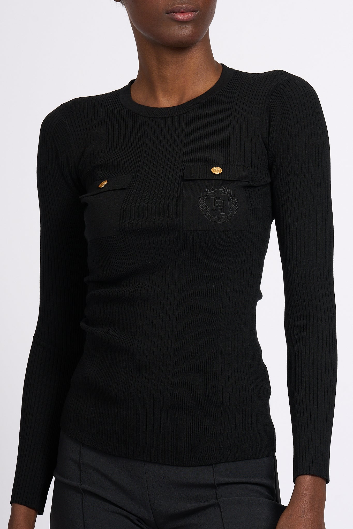 Elisabetta Franchi Ribbed Crewneck Sweater Black Women-1