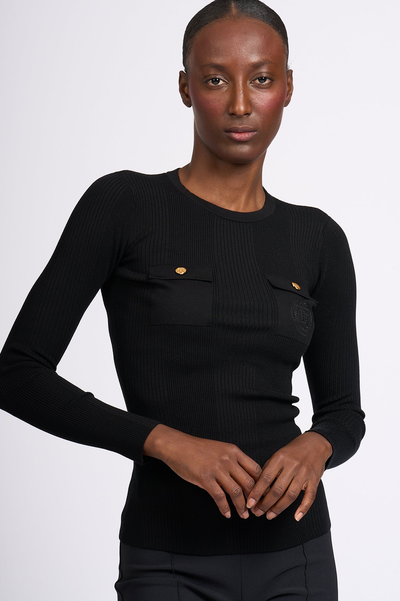 Elisabetta Franchi Ribbed Crewneck Sweater Black Women-3