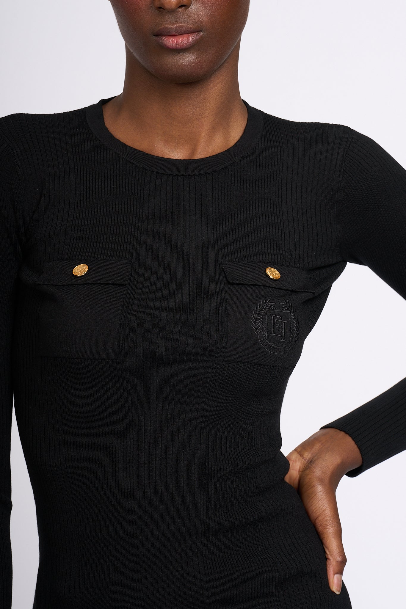 Elisabetta Franchi Ribbed Crewneck Sweater Black Women-5