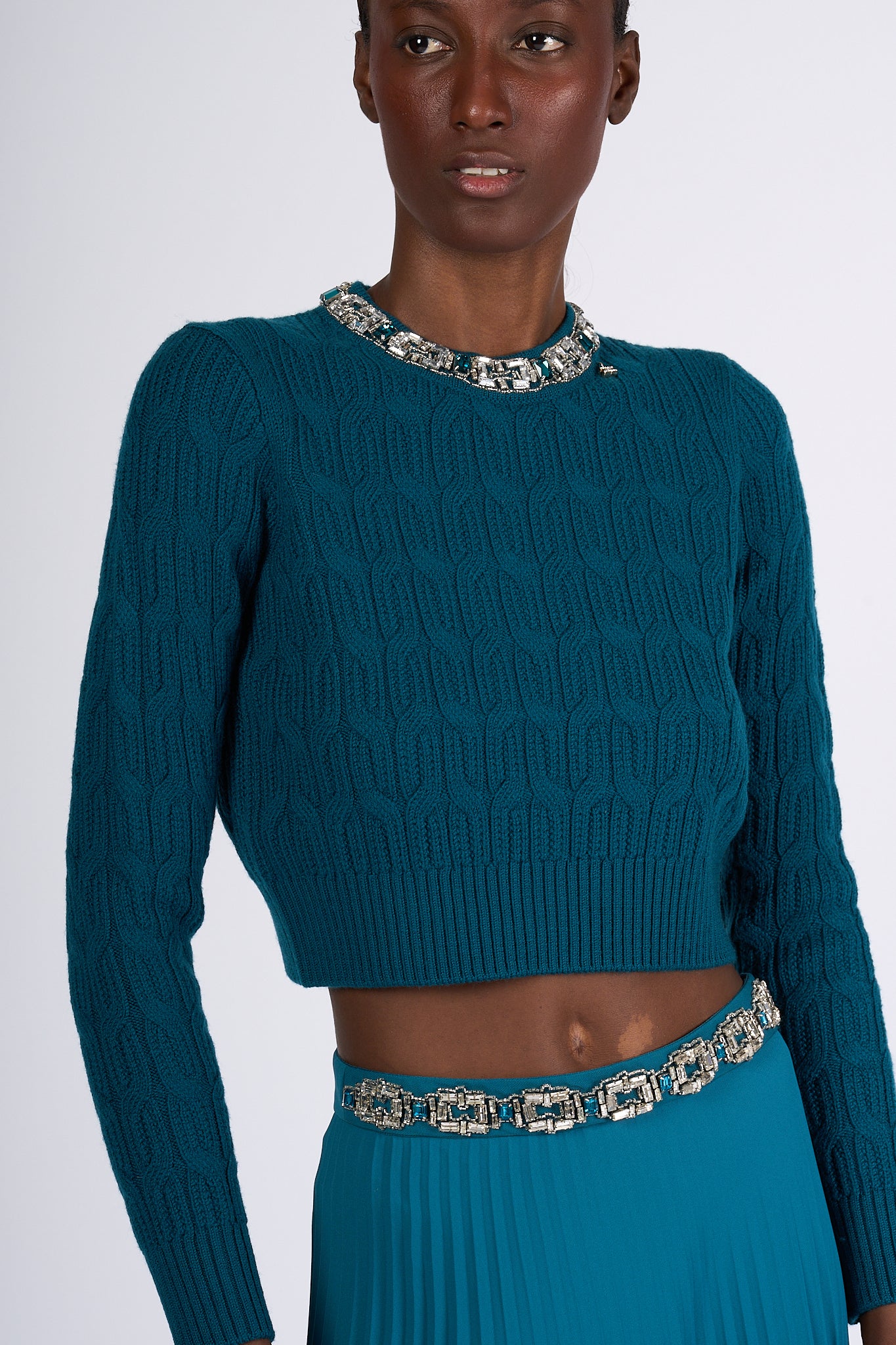 Elisabetta Franchi Women's Peacock Jewel Crop Sweater-1