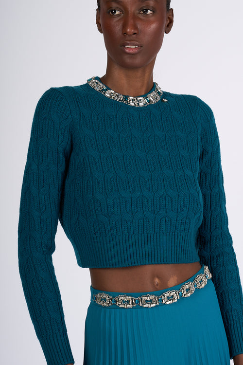 Elisabetta Franchi Women's Peacock Jewel Crop Sweater