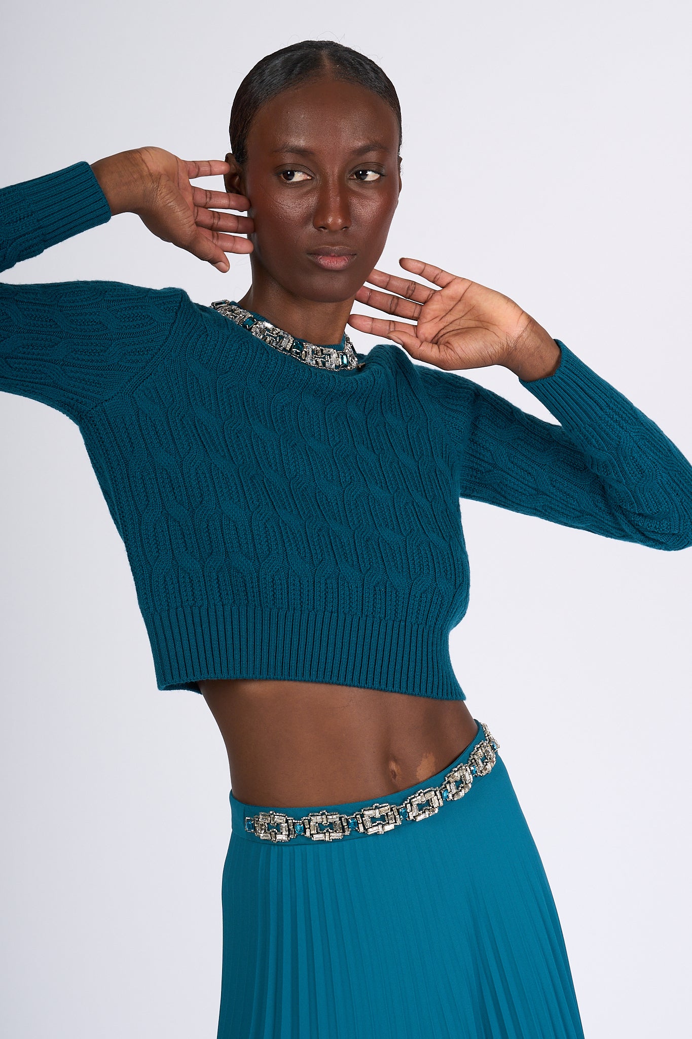 Elisabetta Franchi Women's Peacock Jewel Crop Sweater-4