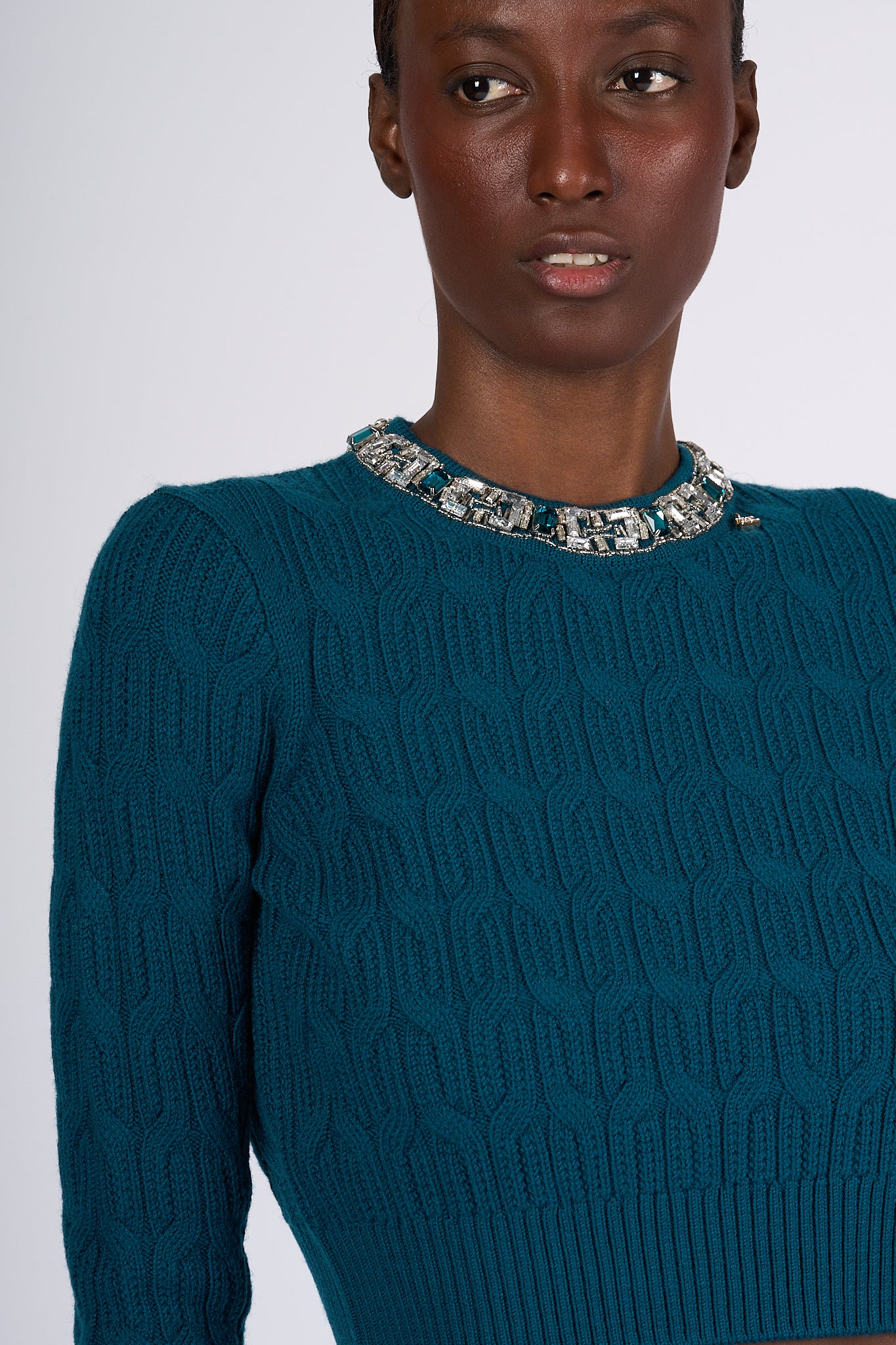 Elisabetta Franchi Women's Peacock Jewel Crop Sweater-3
