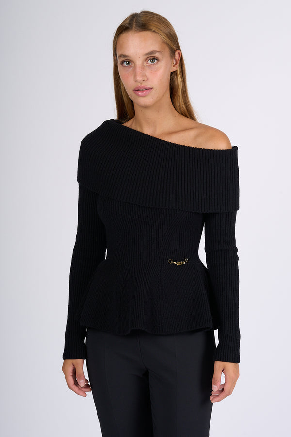 Elisabetta Franchi Maglia Monospalla Nero Donna