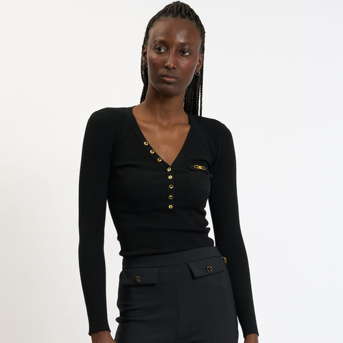 Elisabetta Franchi Maglia V a Costine Nero Donna-2