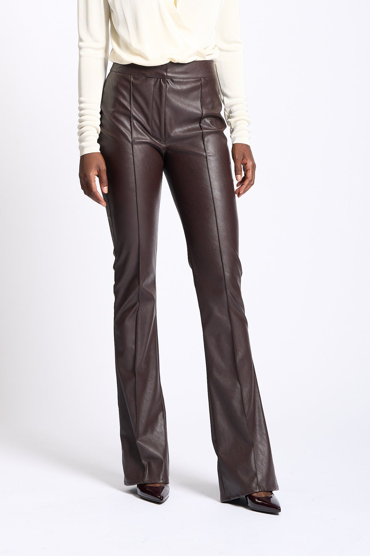 Elisabetta Franchi Pantalone Ecopelle Cioccolato Donna-3