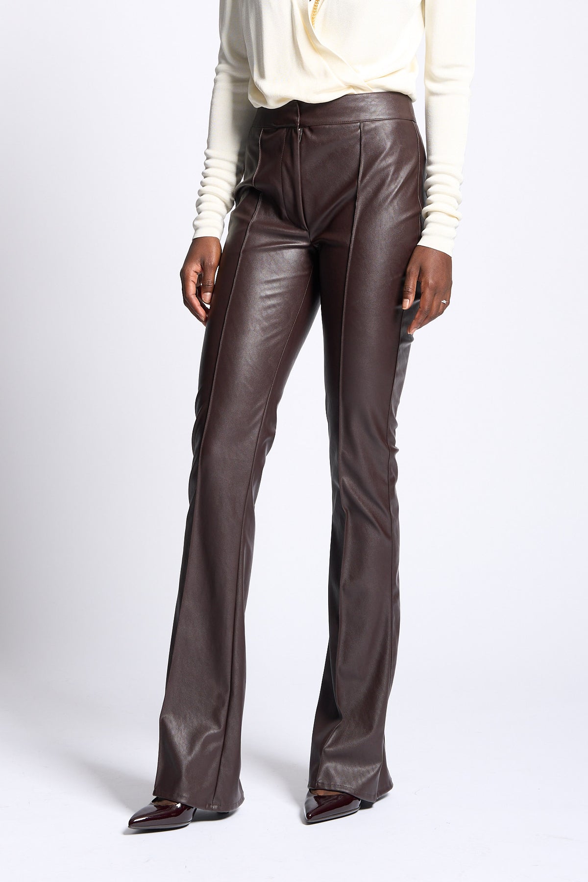 Elisabetta Franchi Pantalone Ecopelle Cioccolato Donna-1