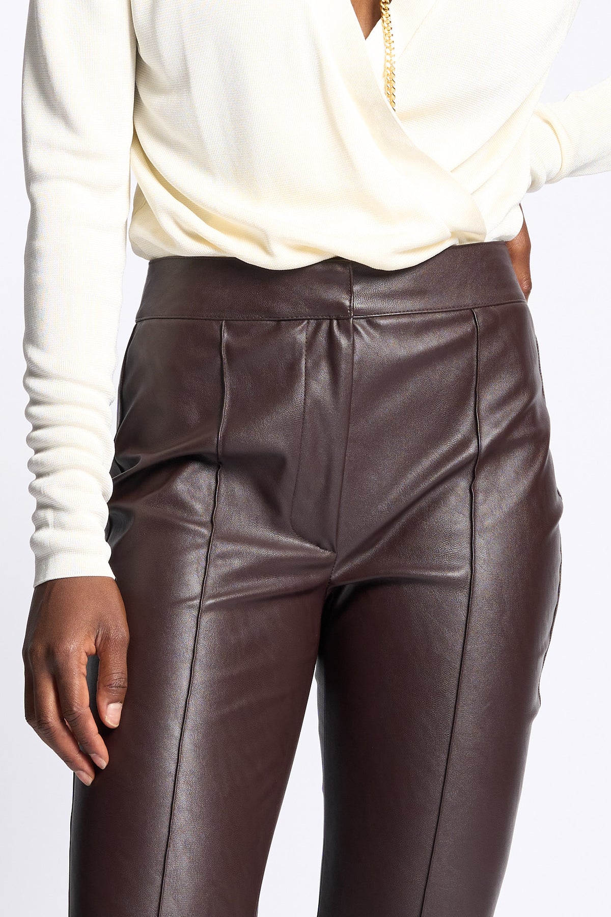 Elisabetta Franchi Pantalone Ecopelle Cioccolato Donna-5