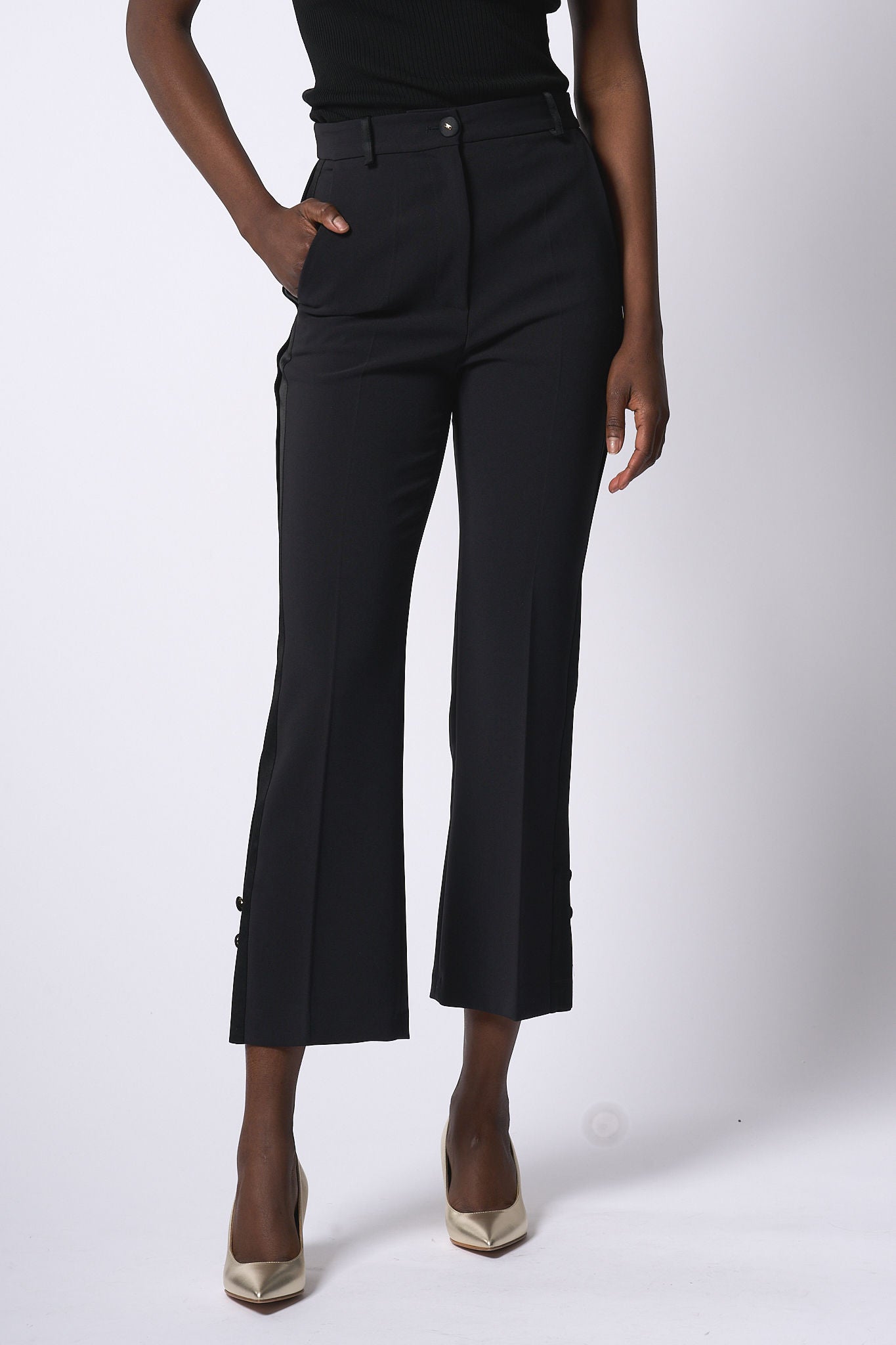 Elisabetta Franchi Pantalone Spacco Nero Donna-1