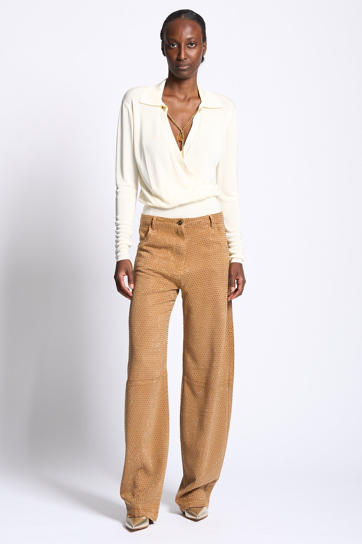 Elisabetta Franchi Pantalone Strass Ocra Donna-1