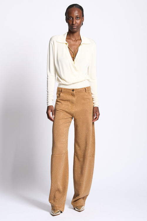 Elisabetta Franchi Pantalone Strass Ocra Donna